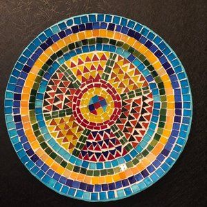 Deco patterned mosaic PLATE, rainbow